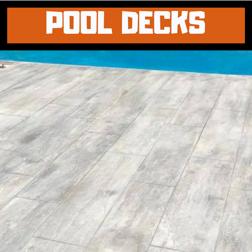 concrete pool decking with light colored laminate look and feel 